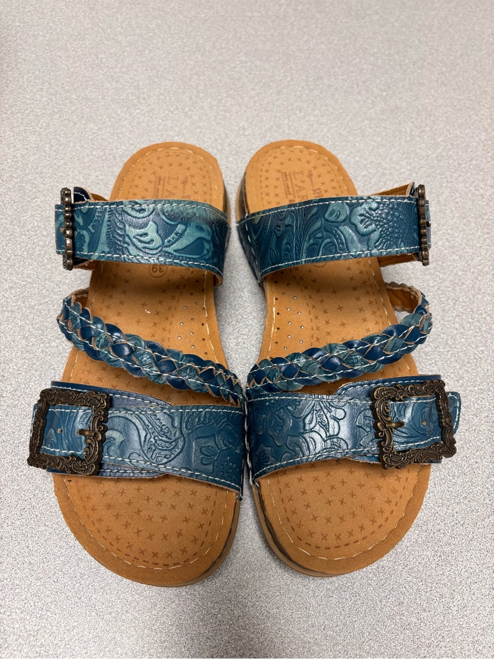 L’Artiste by Spring Step Astra Leather Slide Sandal Blue Women’s 8.5-9